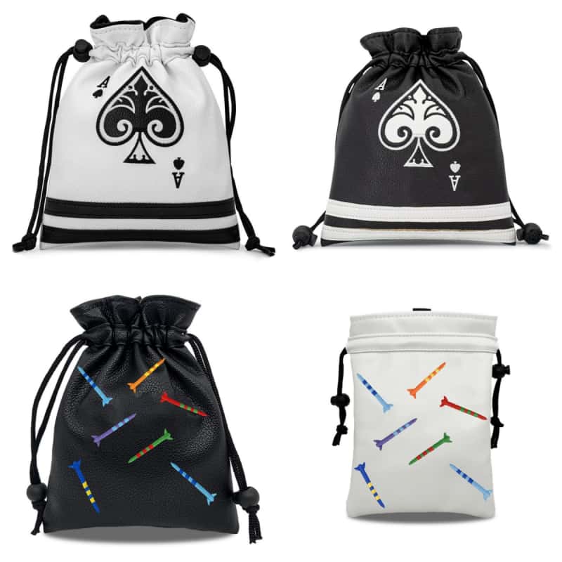 Bild von Golf drawstring bag, classic poker, Ace of Spades, embroidered TIt, hand-held waist bag, drawstring, PU small ball bag, waterproof ball bag